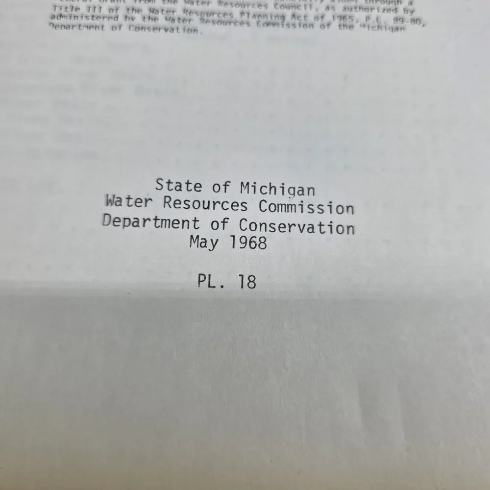 Vintage 1968 Michigan Water Resources Lower Lake Huron Drainage Basin Report